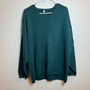 Dark Green Women's Size XL Wool Blend V Neck Oversized Cozy Holiday Sweater